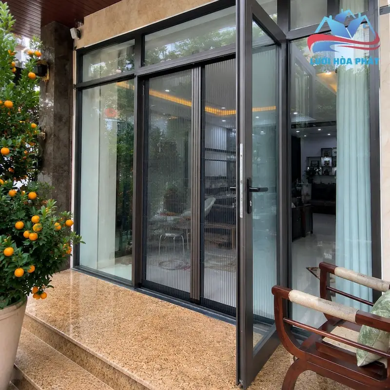cửa lưới chống muỗi dạng xếp 2 cánh màu xingfa DX 12