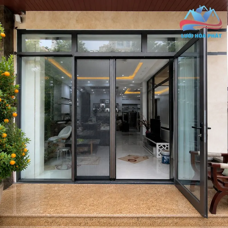 thiết kế cửa lưới chống muỗi dạng xếp 2 cánh màu xingfa DX 12