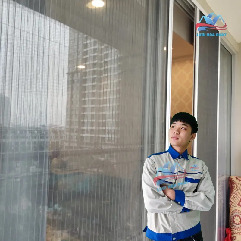 Cửa lưới chống muỗi dạng xếp 2 cánh khung trắng DX 10