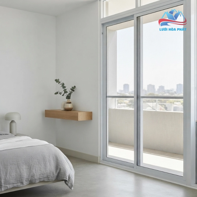 Lắp đặt cửa lưới chống muỗi DL 05 màu trắng sứ cho nhà trọ
